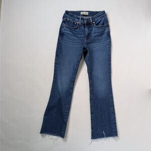Madewell Mid Rise Kick Out Crop Jeans Womens 24 Blue Bootcut Flare NM242 Raw Hem
